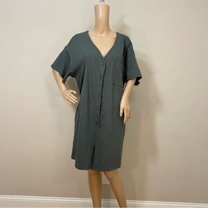 Old Navy Crosshatch Green Linen Romper XL Tall